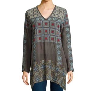 JOHNNY WAS Geometric Embroidered Tunic Top Iron Steel Gray size 3X